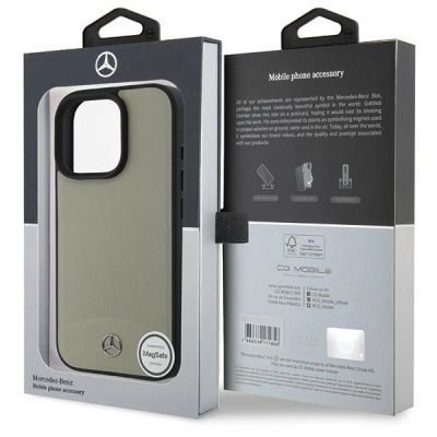 8. Etui Mercedes MB Textured and Plain Leather MagSafe na iPhone 16 Pro Max - beżowe