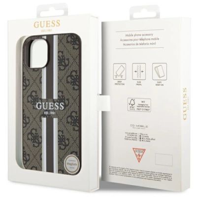 8. Etui Guess 4G Printed Stripes MagSafe na iPhone 14 Plus - brązowe