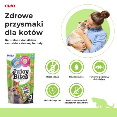 2. INABA Juicy Bites O smaku domowego bulionu i kalmara - przysmak dla kota - 3x11,3 g