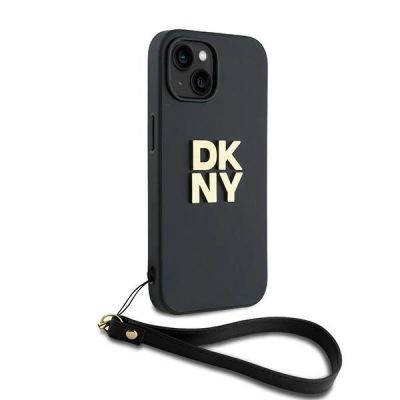3. Etui DKNY Wrist Strap Stock Logo na iPhone 14 / 15 / 13 - czarne