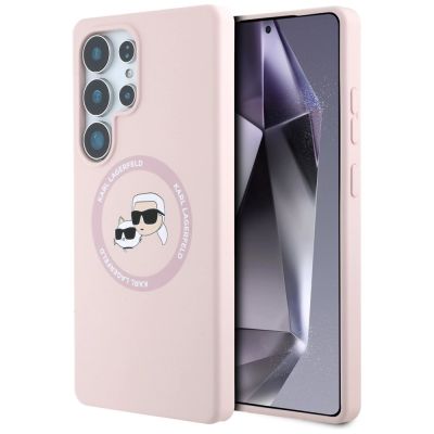 Etui Karl Lagerfeld Silicone Double Heads And Circle MagSafe Samsung Galaxy S25 Ultra różowy