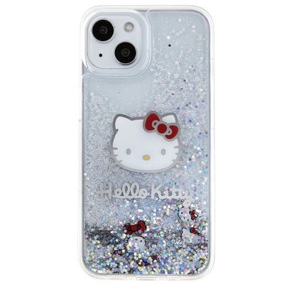 3. Etui Hello Kitty Liquid Glitter Charms Kitty Head na iPhone 14 - srebrne