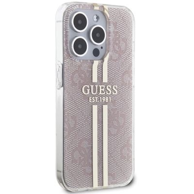 4. Etui Guess IML 4G Gold Stripe na iPhone 14 Pro Max - różowe