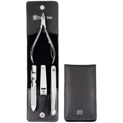 2. Zestaw podróżny ZWILLING Classic Inox 97438-004-0 – czarne skórzane etui 4 elementy - czarny
