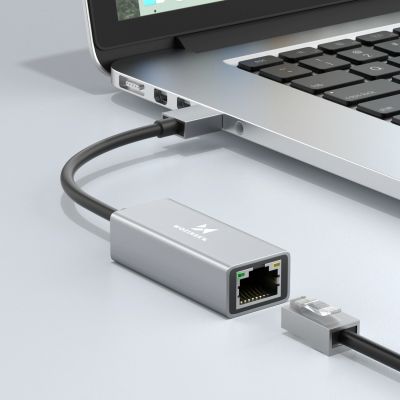 3. Adapter sieciowy Wozinsky WAU-45A Ethernet karta sieciowa LAN Gigabit RJ45 1000 Mb/s USB-A - szara