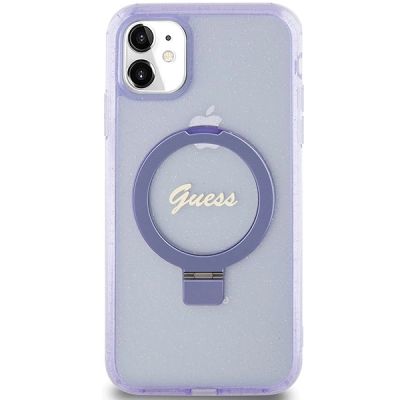 3. Etui Guess Ring Stand Script Glitter MagSafe na iPhone 11 / Xr - fioletowe