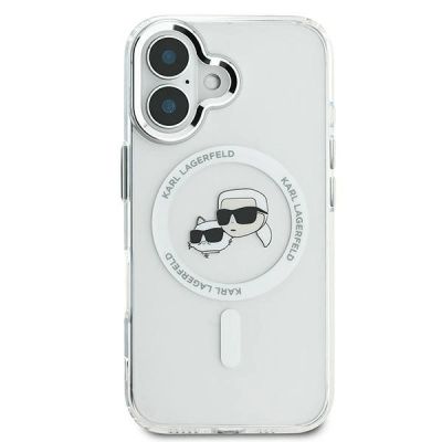 3. Etui Karl Lagerfeld IML Metal Karl&Choupette Head MagSafe na iPhone 16 - białe