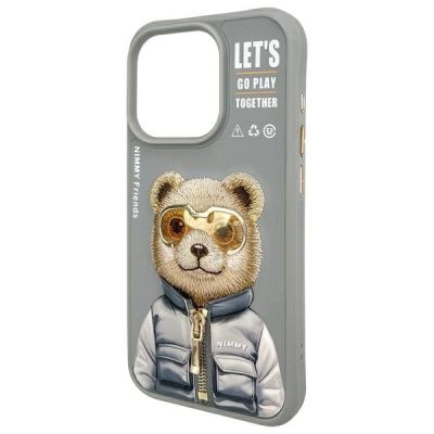 4. Etui Nimmy Cool&Cute 2.0 Bear na iPhone 15 Pro - szare