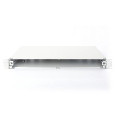 7. Panel krosowy FO bez płyty czołowej 19'' 1U, wysuwany, dławnica PG13.5 i PG16, opaski/uchwyty, szary