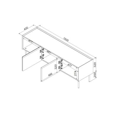 5. Szafka RTV FELLINI 150x40x52 kaszmir + blat dąb olejowany
