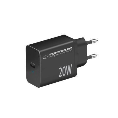 6. ESPERANZA ŁADOWARKA SIECIOWA 20W USB-C PD CZARNA EZC104K
