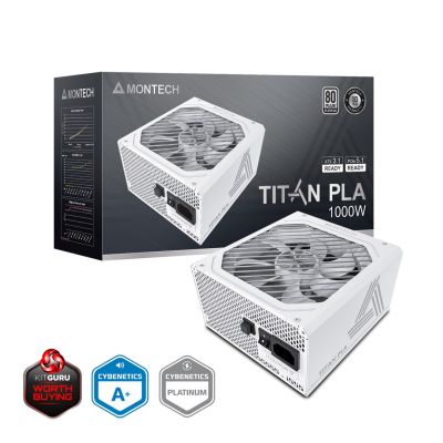 3. Montech Titan PLA 1000W - 80 PLUS & Cybenetics Platinum, modułowy, PCIe 5.1 - 1000 Watt, biały