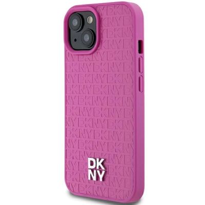 2. Etui DKNY Leather Pattern Metal Logo MagSafe na iPhone 15 / 14 / 13 - różowe