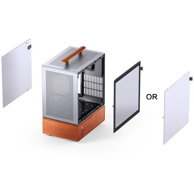 2. Obudowa PC Jonsbo T7, Midi-Tower, mATX, Szkło Hartowane - srebrne