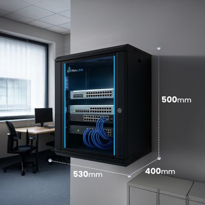 9. Extralink LITE 9U 530X400 WALL-MOUNTED RACKMOUNT CABINET BLACK Szafa wisząca