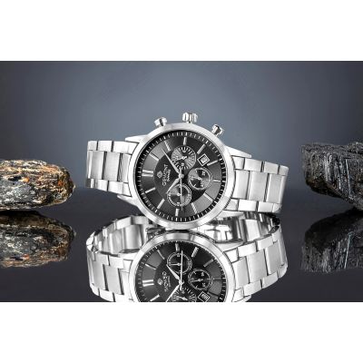 6. Zegarek Męski Giewont Chronograph Sapphire Srebrno Czarny GW8510-B1
