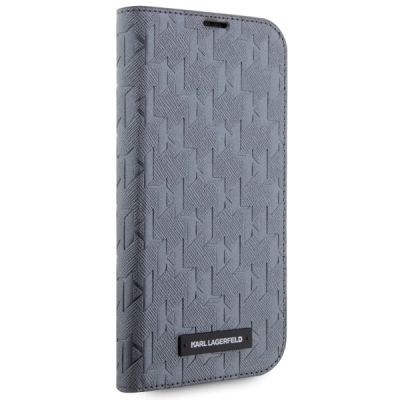 5. Etui Karl Lagerfeld Saffiano Monogram na iPhone 14 Pro - srebrne