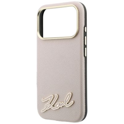 6. Etui Karl Lagerfeld Grained with Resin Signature Logo MagSafe na iPhone 18 Pro / 17 Pro - różowe