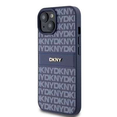 2. Etui DKNY Leather Mono Stripe & Metal Logo na iPhone 15 / 14 / 13 - niebieskie