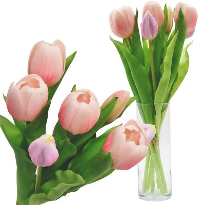 15. BUKIET 7 TULIPANÓW RÓŻOWYCH 31CM JAK ŻYWYCH DEKORACJA WIOSENNA