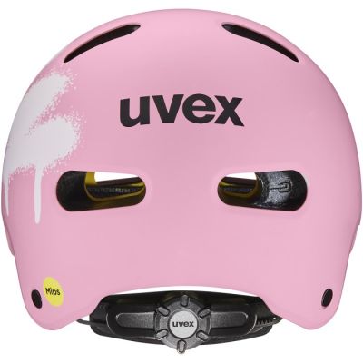 3. Kask rowerowy dziecięcy UVEX Kid 4 Style MIPS, sprawy strawberry matt