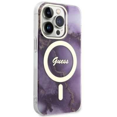 4. Etui Guess Golden Marble MagSafe na iPhone 14 Pro - purpurowe