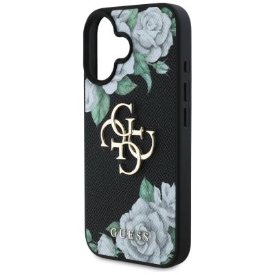 6. Etui Guess Grained Roses Big 4G logo na iPhone 16 - czarne