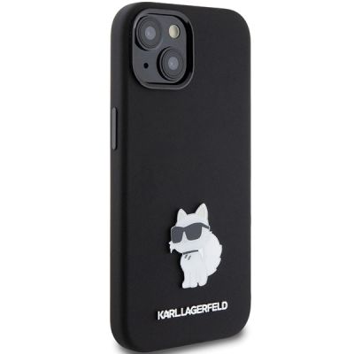 4. Etui Karl Lagerfeld Silicone Choupette Metal Pin na iPhone 15 Plus / 14 Plus - czarne