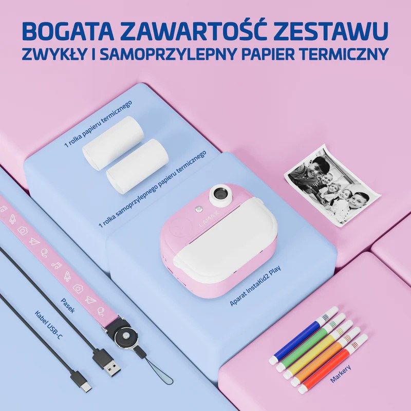 6. Aparat fotograficzny dla dzieci LAMAX InstaKid2 Play, pink