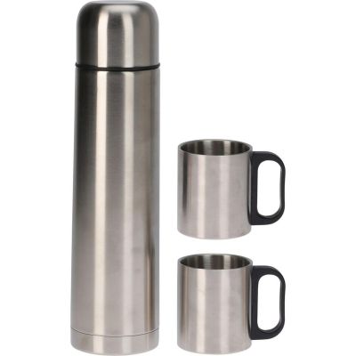 12. TERMOS TURYSTYCZNY 1000ML Z 2 KUBKAMI SREBRNY