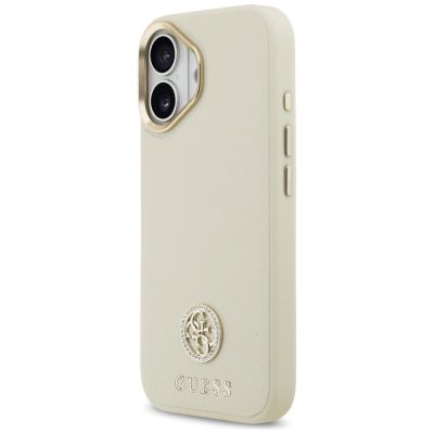 2. Etui Guess Grained Strass Logo MagSafe na iPhone 17 - beżowe