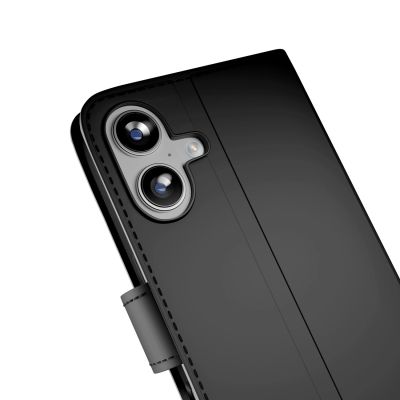 6. Etui Puro Wallet Stand na iPhone 17 z ekoskóry, z klapką, portfelem i funkcją podstawki - czarne