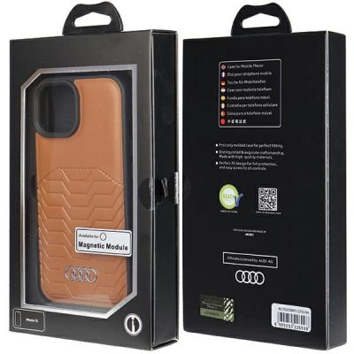 7. Etui Audi Synthetic Leather z MagSafe na iPhone 15 / 14 / 13 - brązowe