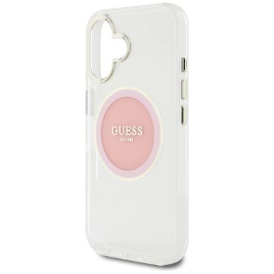 6. Etui Guess IML Metal Colored Circle Classic Logo MagSafe na iPhone 16 - różowe