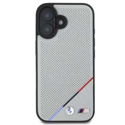 3. Etui BMW M Perforated Tricolor Line MagSafe na iPhone 16 - szare
