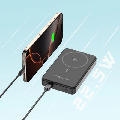 20. Powerbank Wozinsky WLWP-10KA0Y3S 22,5W PD Qi2 10000 mAh, z podstawką, 1x USB-A, 1x USB-C - czarny
