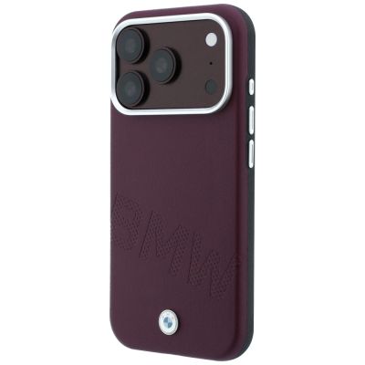 2. Etui BMW Sign Inclined Deboss Letters MagSafe na iPhone 17 Pro Max / 18 Pro Max - bordowe