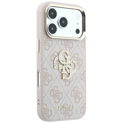 4. Etui Guess 4G & Big Strass Logo na iPhone 17 Pro / 18 Pro - różowe