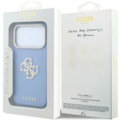 8. Etui Guess Smooth & Big Strass Logo na iPhone 18 Pro / 17 Pro - niebieskie