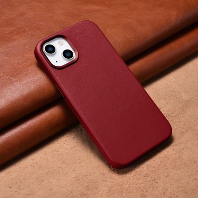 17. iCarer Case Leather pokrowiec etui z naturalnej skóry do iPhone 14 Plus czerwony (kompatybilne z MagSafe)