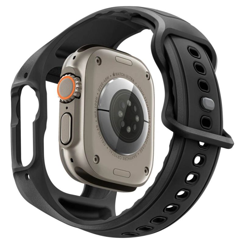 2. Pasek z obudową Spigen Liquid Air Pro + Szkło hartowane 9H na Apple Watch Ultra 49 mm - czarny