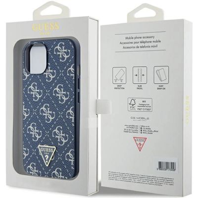 8. Etui Guess 4G Triangle Metal Logo na iPhone 15 Plus / 14 Plus - niebieskie