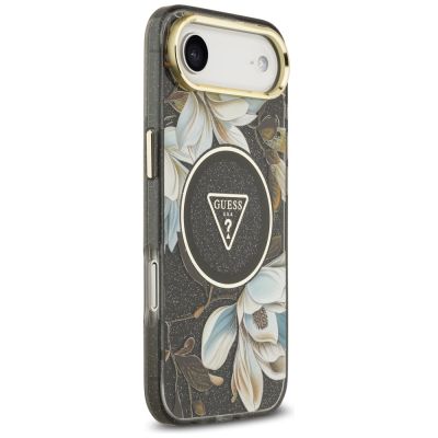 4. Etui Guess IML Glitter Flowers Triangle MagSafe do iPhone Air - czarne