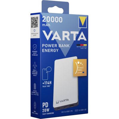 9. Varta Energy 20000 Litowo-polimerowy (LiPo) 20000 mAh Czarny, Biały