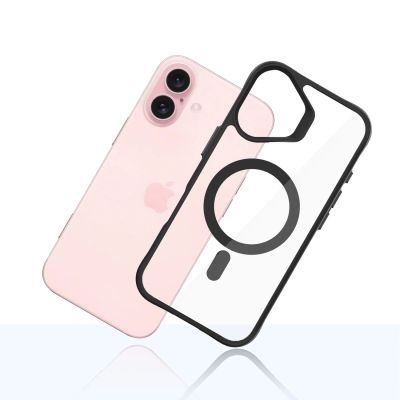 7. Etui 3mk Satin Armor MagCase z MagSafe na iPhone 16 Plus - przezroczyste z czarną ramką