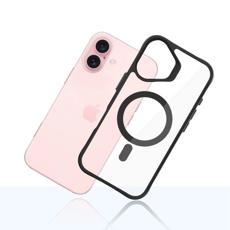 7. Etui 3mk Satin Armor MagCase z MagSafe na iPhone 16 Plus - przezroczyste z czarną ramką