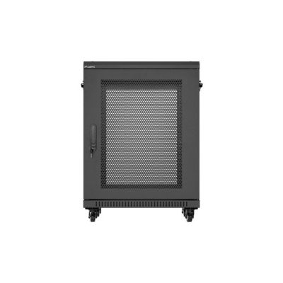 2. Szafa instalacyjna RACK stojąca 19" 15U 600x600 czarna drzwi perforowane Lanberg (flat pack)