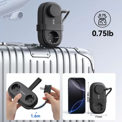 6. Listwa zasilająca Orico AP3 65W GaN 6w1 2x AC + 2x USB-A + 2x USB-C - czarna