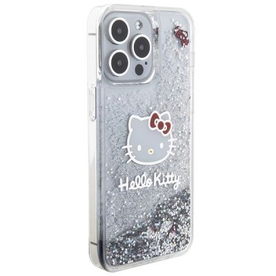 4. Etui Hello Kitty Liquid Glitter Charms Kitty Head na iPhone 15 Pro Max - srebrne