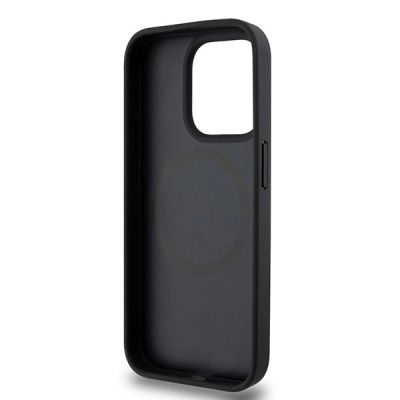 7. Etui DKNY Leather Monogram Pattern Metal Logo MagSafe na iPhone 15 Pro - czarne